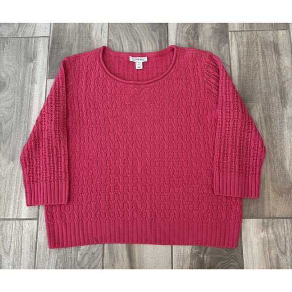 St John Sport Sweater Womens Sz XL Cable Knit 100% Wool Pullover Cropped Pink - Picture 1 of 10